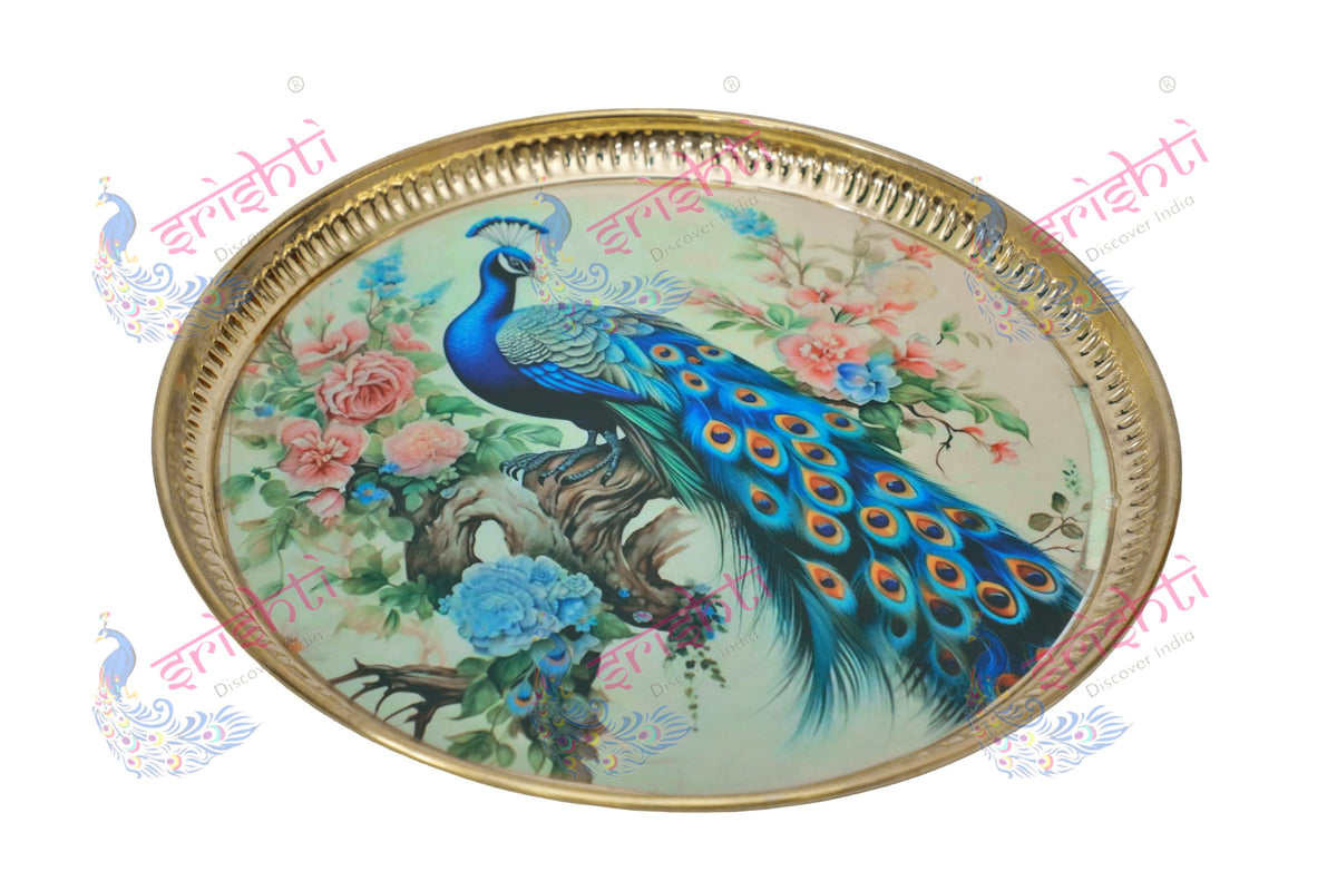 Brass Peacock plate/thali-12 Inches