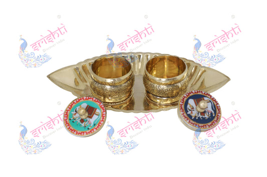Brass Kumkum Container with plate/thali-7 Inches