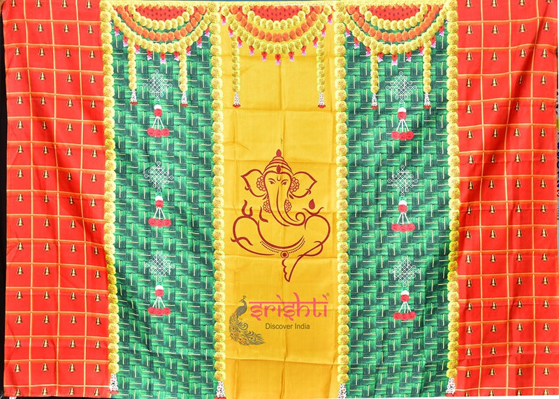 Backdrop Screen Orange and Green Color with Ganesha Pattern