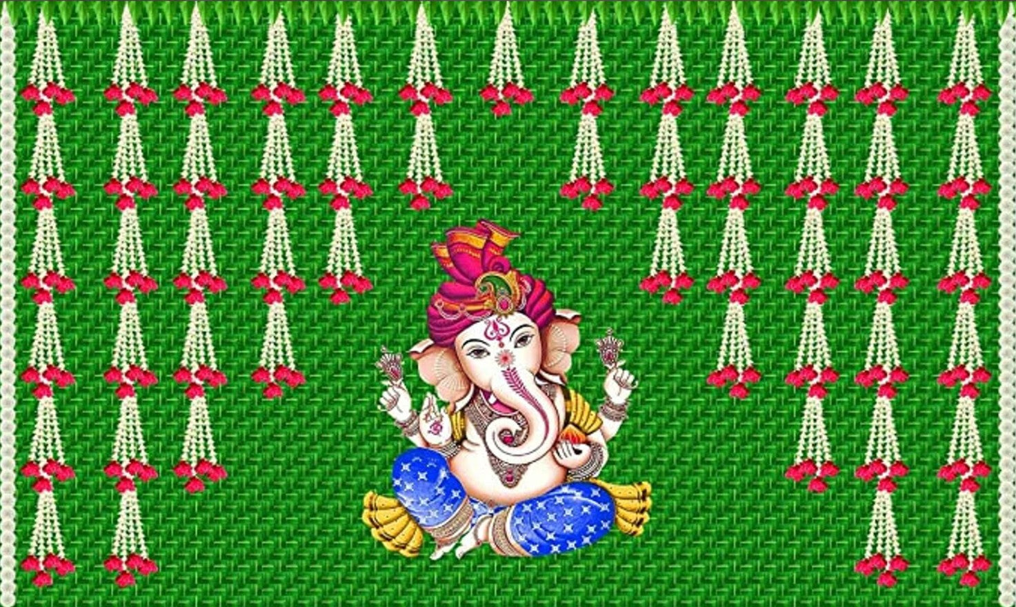 Backdrop Screen Green Color with Ganesha Pattern