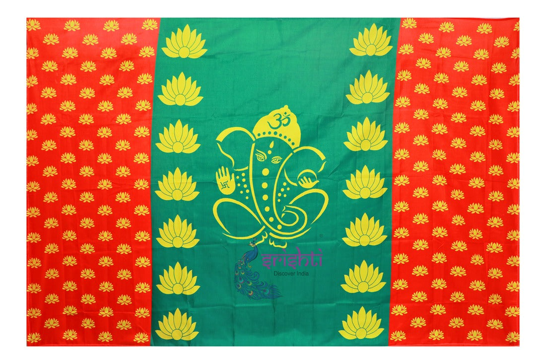 Backdrop Screen Red with Green Color Ganesha Pattern