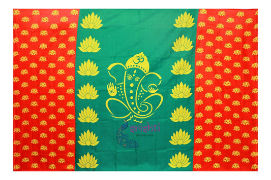 Backdrop Screen Red with Green Color Ganesha Pattern