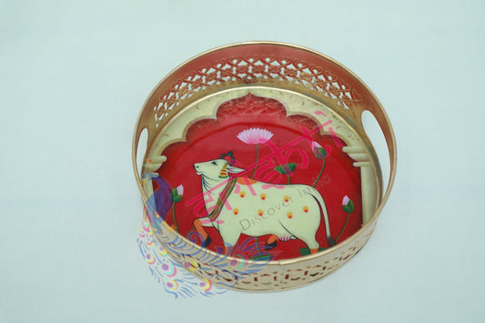 Pooja Tray (Cow Printed)-M01-2.5 Inches