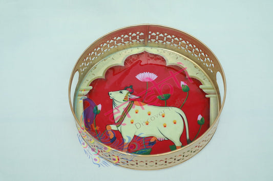 Pooja Tray (Cow Printed)-M02-2.5 Inches