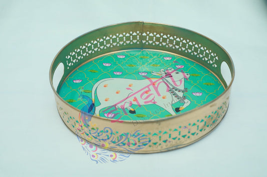 Pooja Tray (Cow Printed)-M03-3 Inches