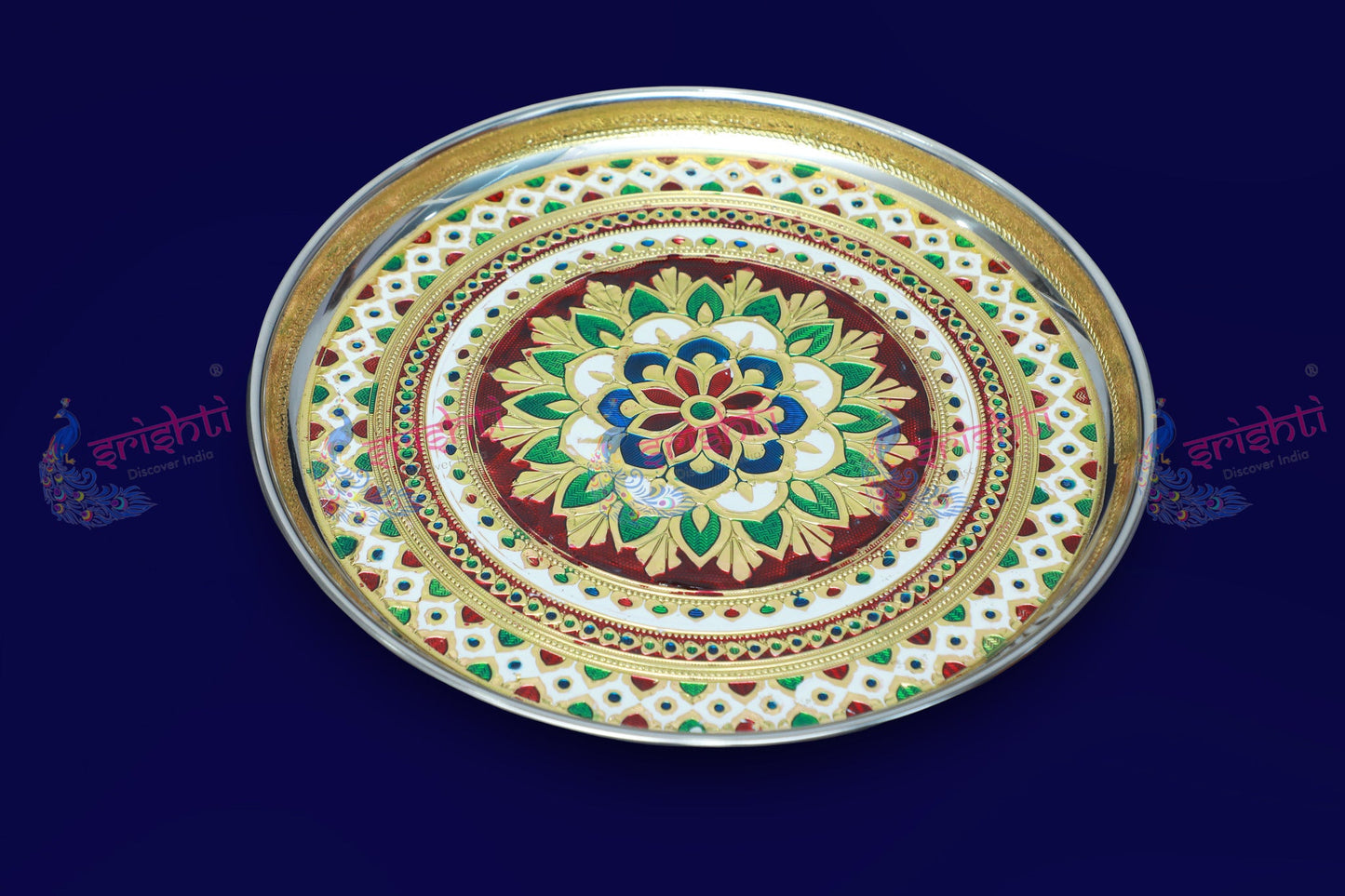 Stainess Steel Plate Rangoli Design Embossed- 11 Inches