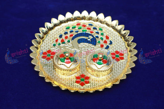 Haldi Kumkum Container Peacock Model Plate- 5.5 Inches