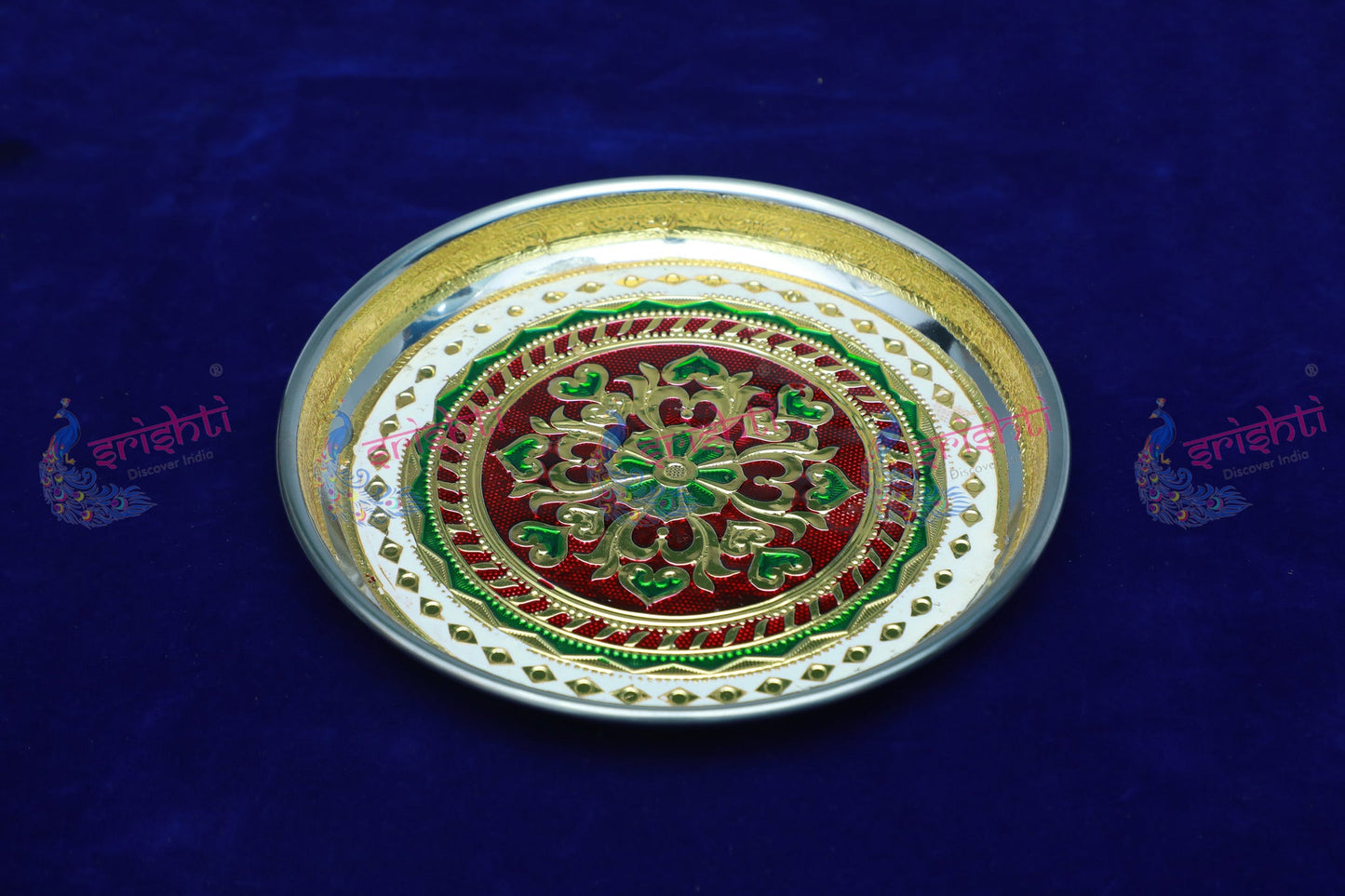 Stainess Steel Plate Rangoli Design Embossed-7 Inches