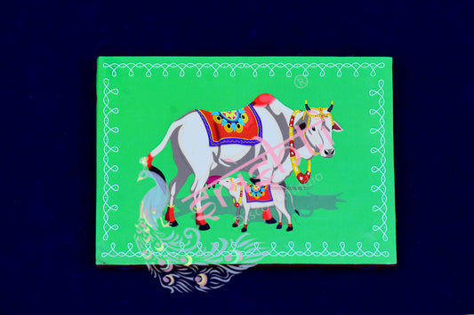 Wooden Plank/Chowki(Cow and Calf)-Green