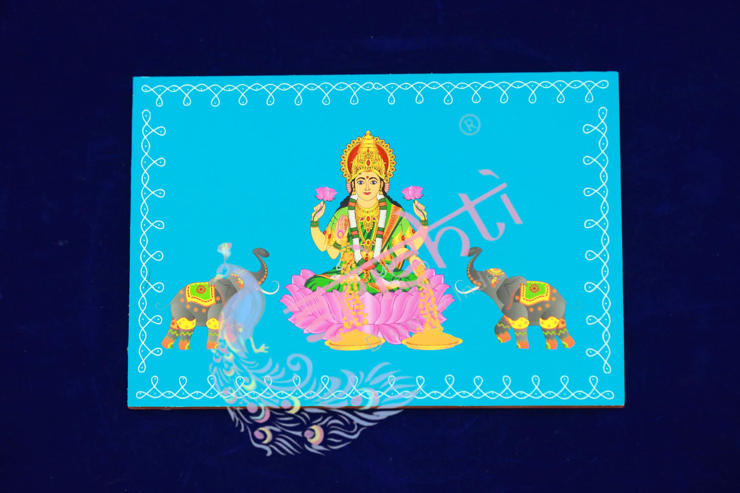 Wooden Plank/Chowki(Gajalakshmi)-Sky Blue