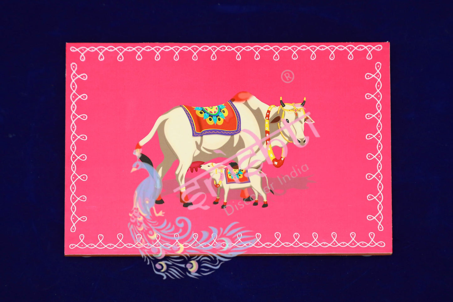 Wooden Plank/Chowki(Cow and Calf)-Pink