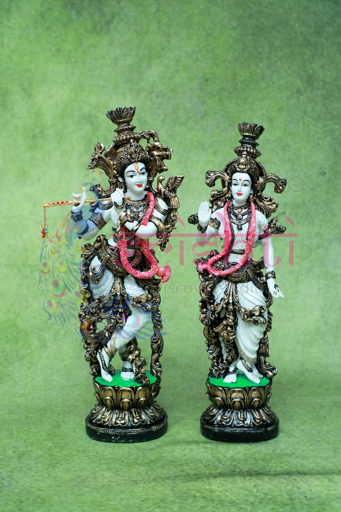 Radha Krishna Pair (White)-14 Inches-M01 - Marble Dust