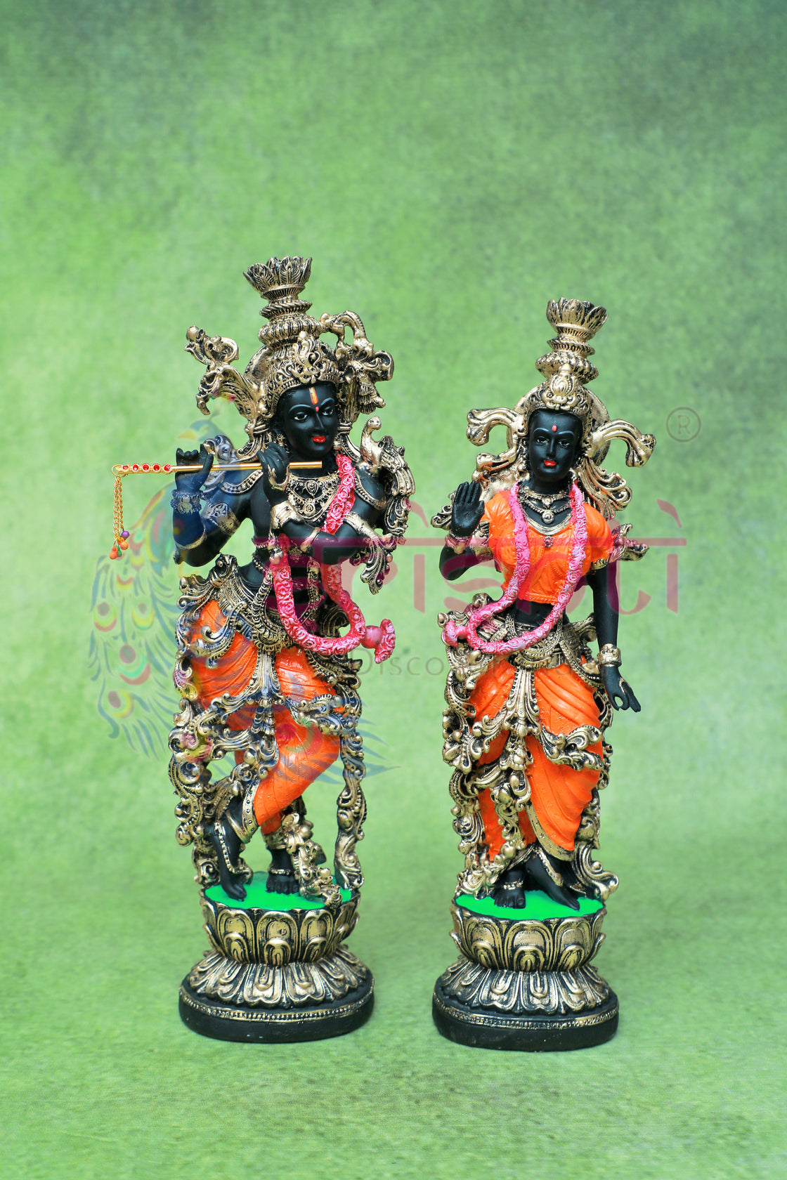 Radha Krishna Pair (Black)-14 Inches-M05- Marble Dust