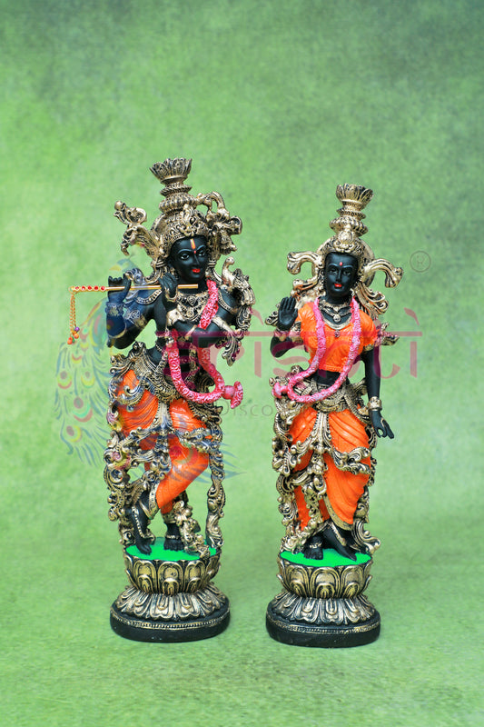 Radha Krishna Pair (Black)-14 Inches-M05- Marble Dust