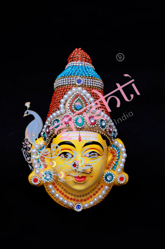 Varalakshmi Amman Face with Stone Work(Dark Yellow)-7.5 Inches