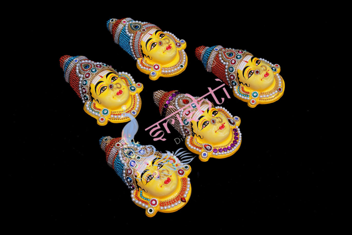 Varalakshmi Amman Face with Stone Work(Dark Yellow)-7.5 Inches