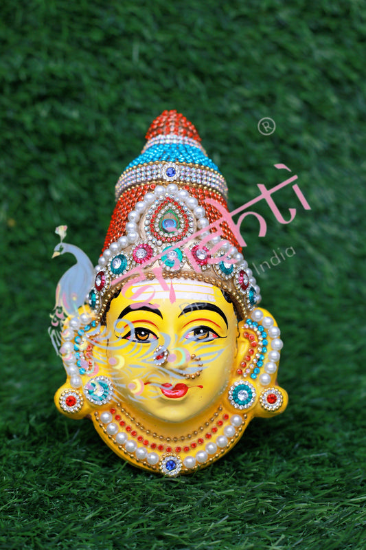 Varalakshmi Amman Face with Stone Work(Dark Yellow)-7.5 Inches