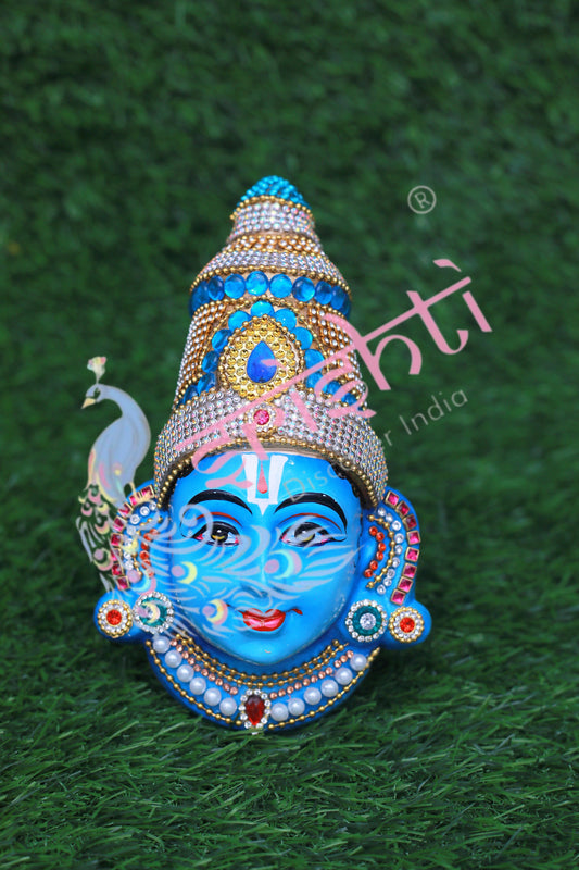 Perumal Face with Stone Work(Thenkalai Namam)-7.5 Inches-M02