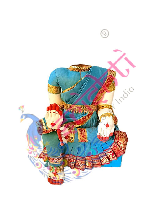 Varalakshmi Goddess Doll with Wooden Stand(Lite Blue)-10.5 Inches