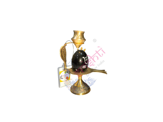 Black Shiva Lingam with Brass Dharapatram-M02