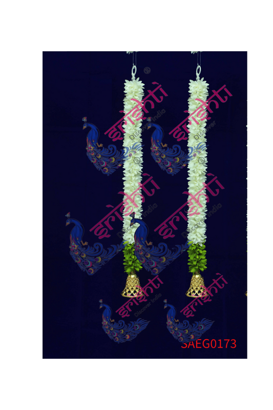 Door Garland Pair (White with Green)-22 Inches