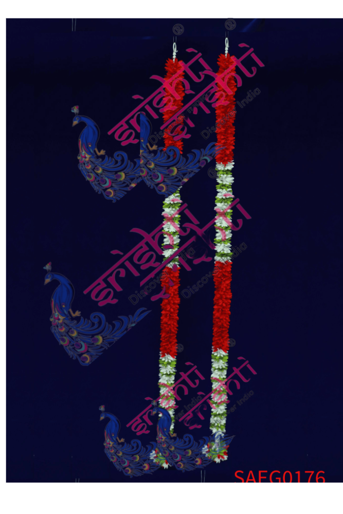 Door Garland Pair (Maroon with White and Green)-44 Inches