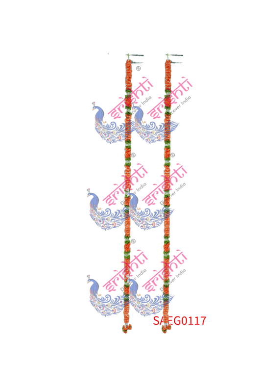 Door Garland Pair (Orange with White and Green)-84 Inches