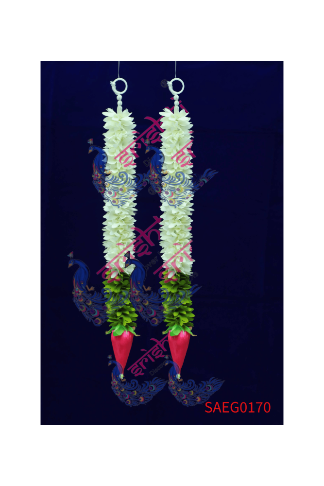 Artificial Entry Door Garland Pair (White with Green)-17 Inches