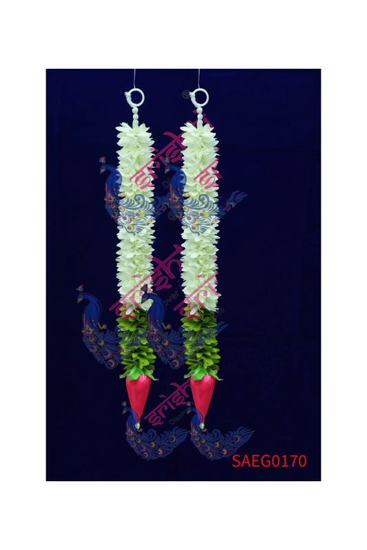 Door Garland Pair (White with Green)-17 Inches