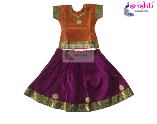 Kids Silk Skirt with Top - Pattu Pavadai (00-02 Yrs)
