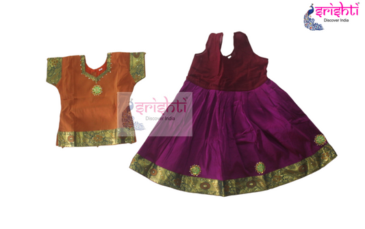 Kids Silk Skirt with Top - Pattu Pavadai (00-02 Yrs)