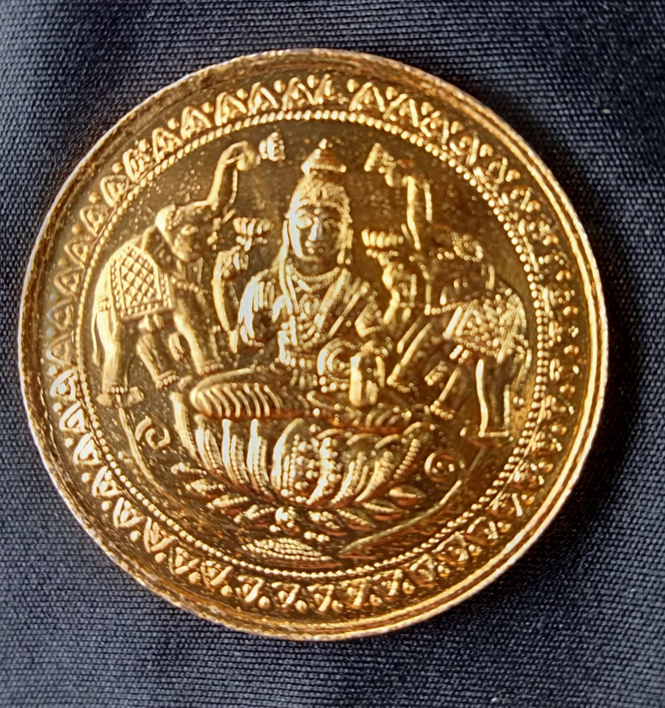 Copper Gaja lakshmi Gold coated coin-12 Grams