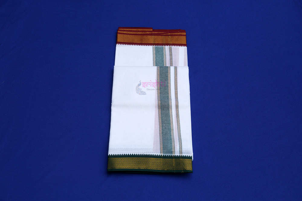 Srishti Premium White Mylkan Cotton Dhoti/Veshti/Veshti-4 Yards
