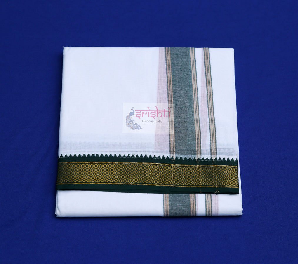 Srishti Premium White Mylkan Cotton Dhoti/Veshti/Veshti-4 Yards