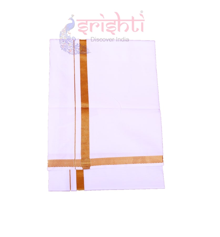 Srishti White Cotton Dhoti  8 Yards