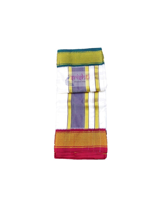 Srishti Half White Silk Mylkan Dhoti/Vesti 4 Yards