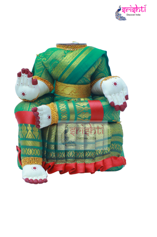 Varalakshmi Goddess Dress (Green with Red Border)-8.5 Inches