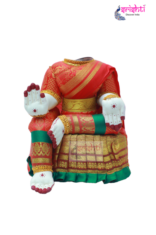Varalakshmi Goddess Dress (Red with Green Border)-8.5 Inches