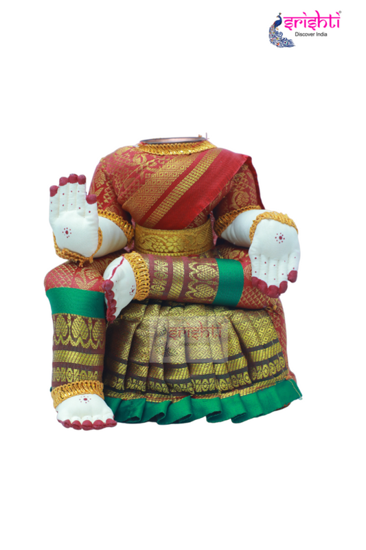 Varalakshmi Goddess Dress (Maroon with Green Border)-8.5 Inches