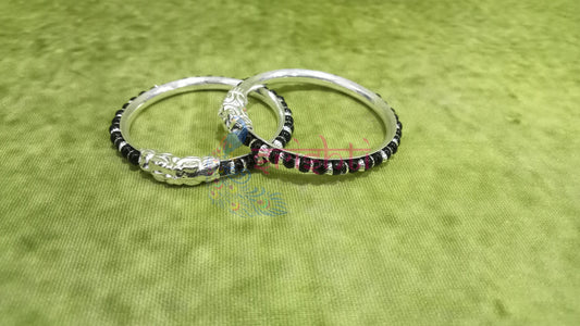 Pure Silver Baby Bangles with Black Beeds Pair-12 Grams