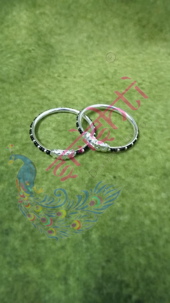 Pure Silver Baby Bangles with Black Beeds Pair-10 Grams | Buy Online Australia | Srishti Australia