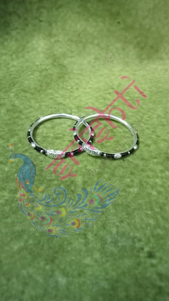 Pure Silver Baby Bangles with Black Beeds Pair-11 Grams | Buy Online Australia | Srishti Australia