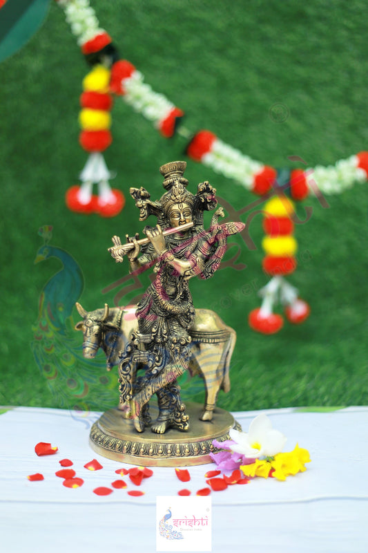 Brass Cow Krishna-10.25 Inches