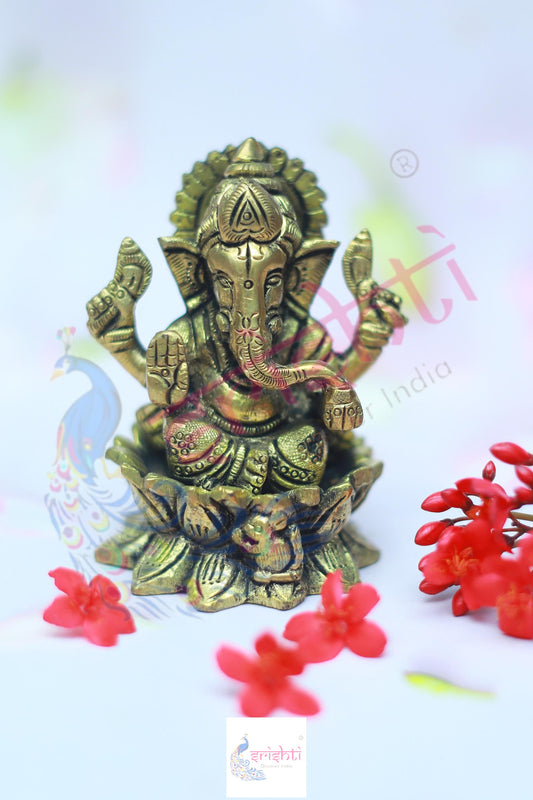Brass Lotus Ganesha-3.5 Inches