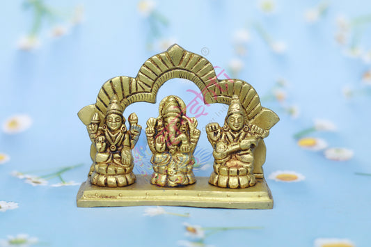 Brass Arch Lakshmi Ganesha Saraswathy-3 Inches