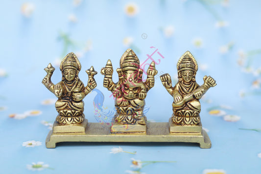 Brass Lakshmi Ganesha Sarawathy-3 Inches