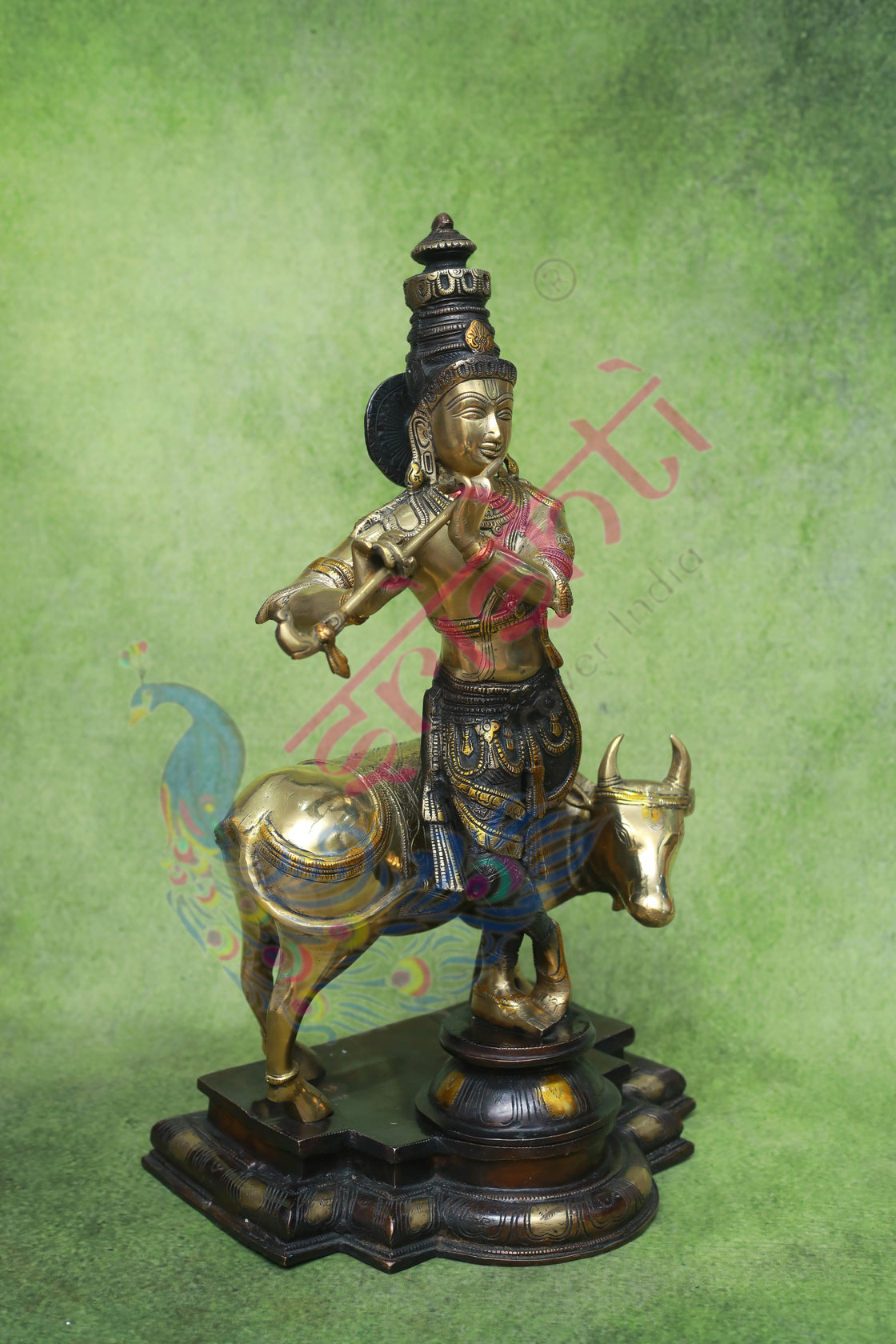 Brass Antique Cow Krishna-25 Inches