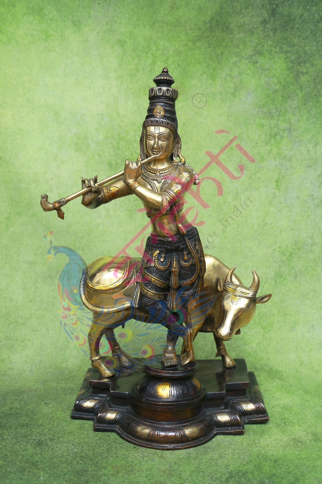 Brass Antique Cow Krishna-25 Inches