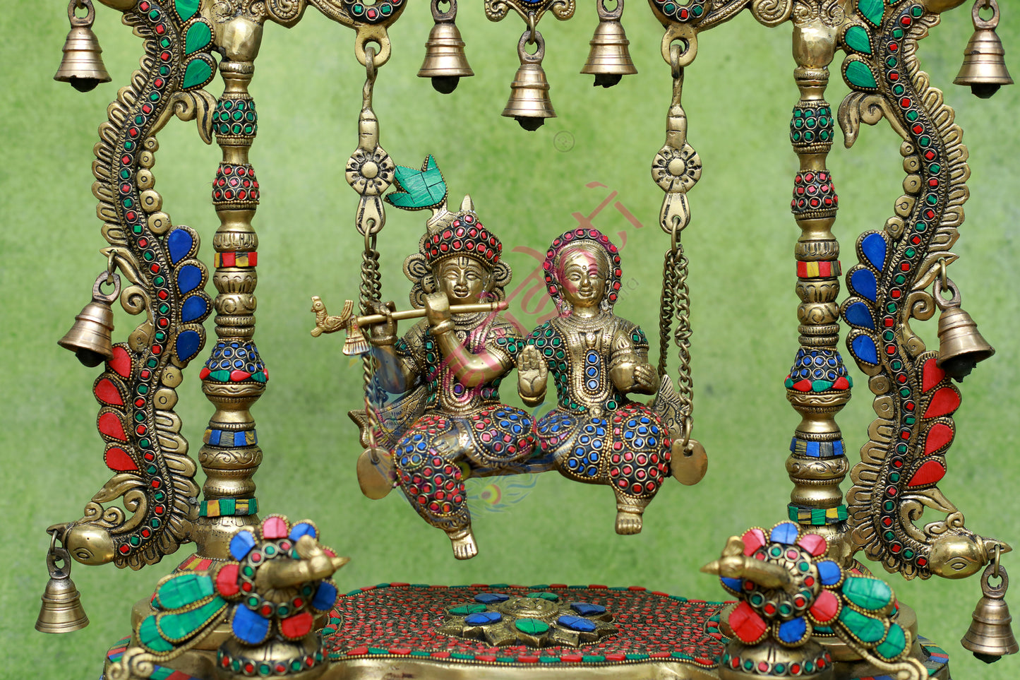 Brass Jula Radha Krishna Stone Work-26.5 Inches