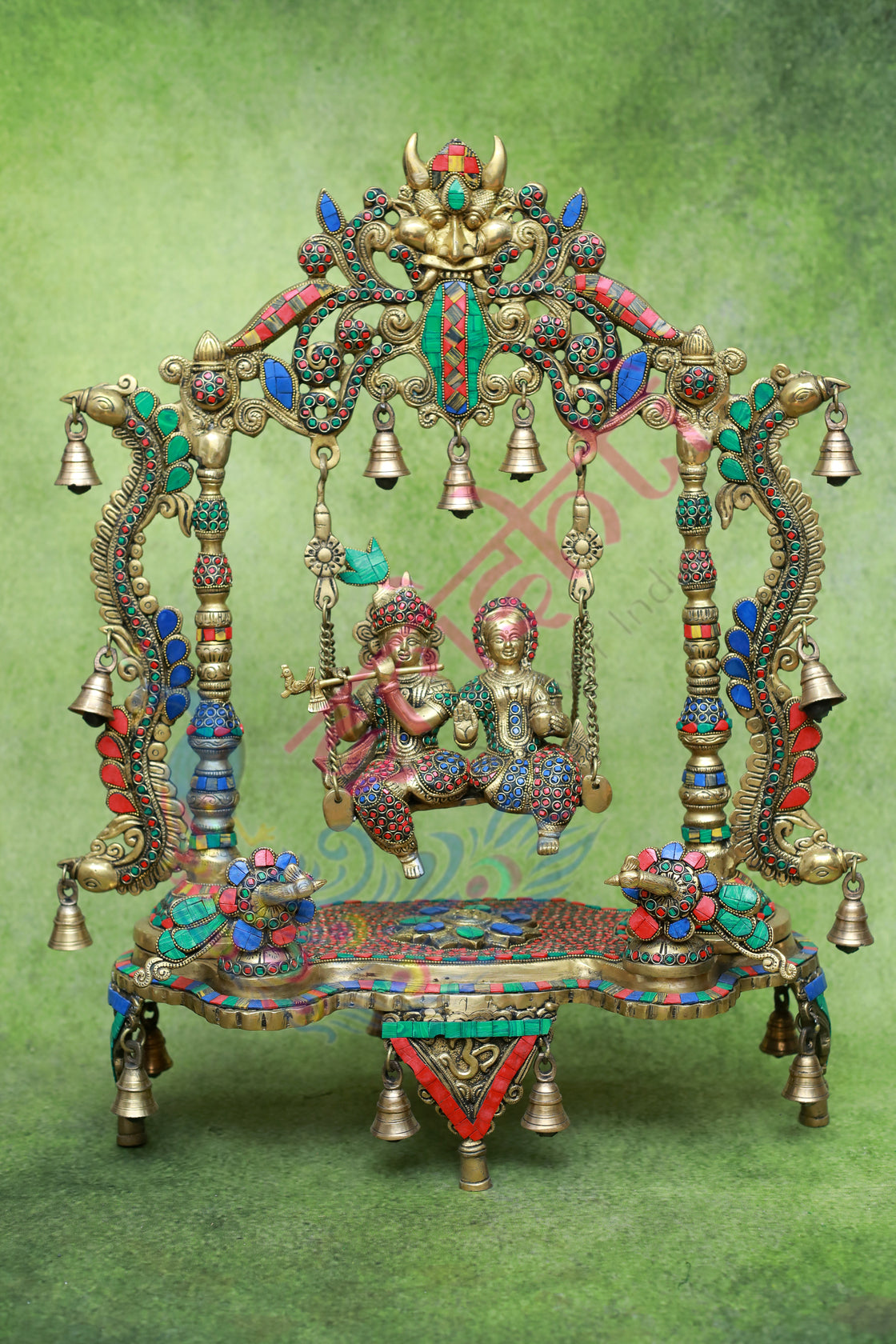 Brass Jula Radha Krishna Stone Work-26.5 Inches